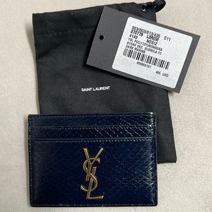 Yves Saint Laurent Monogram Card Case in Embossed Crocodile Shiny Leather